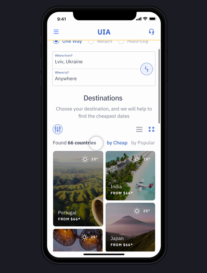 Destination discovery screen