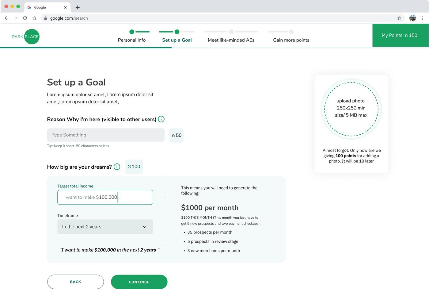Set up a Goal screen