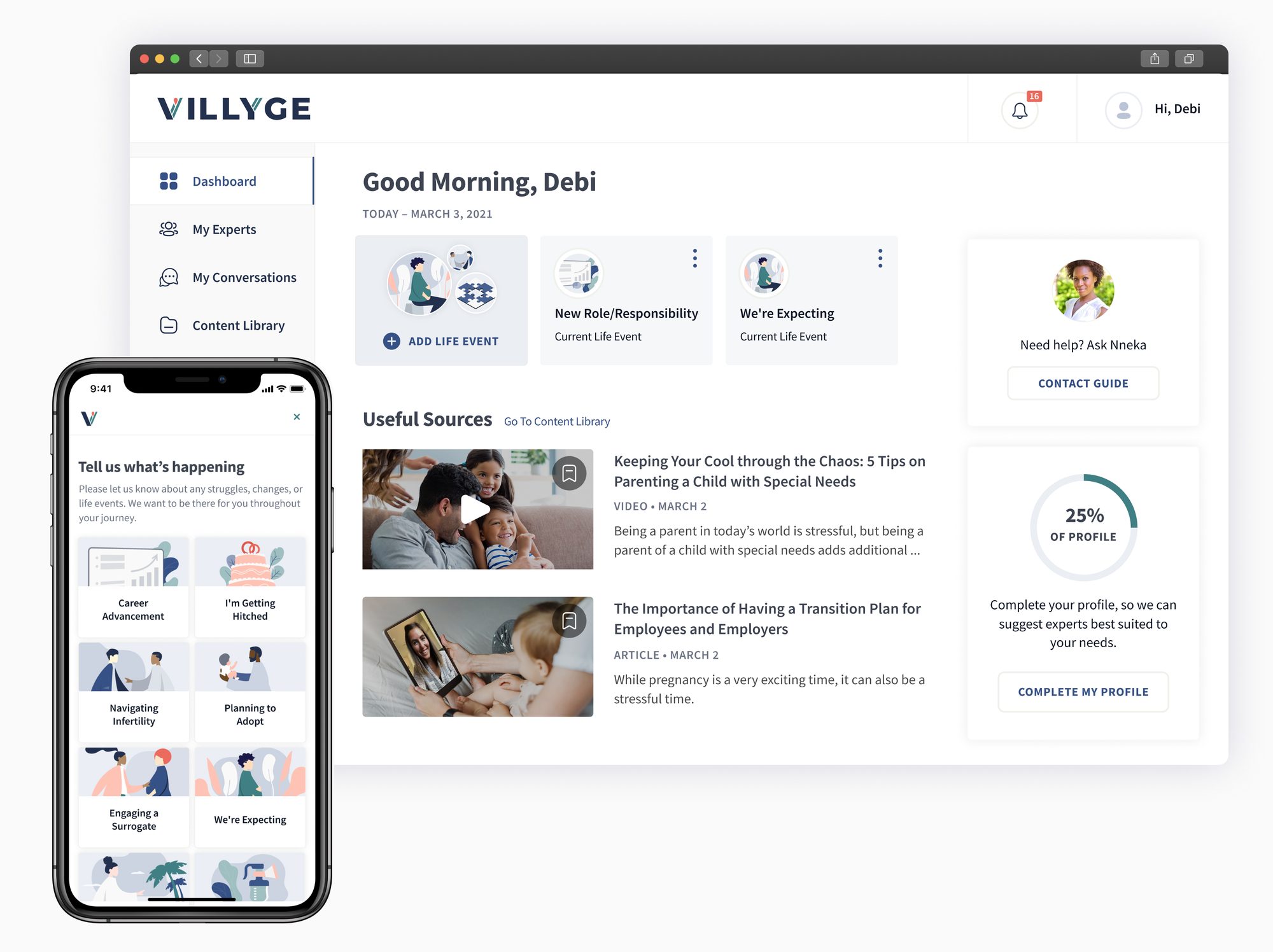 Dashboard overview, desktop and mobile