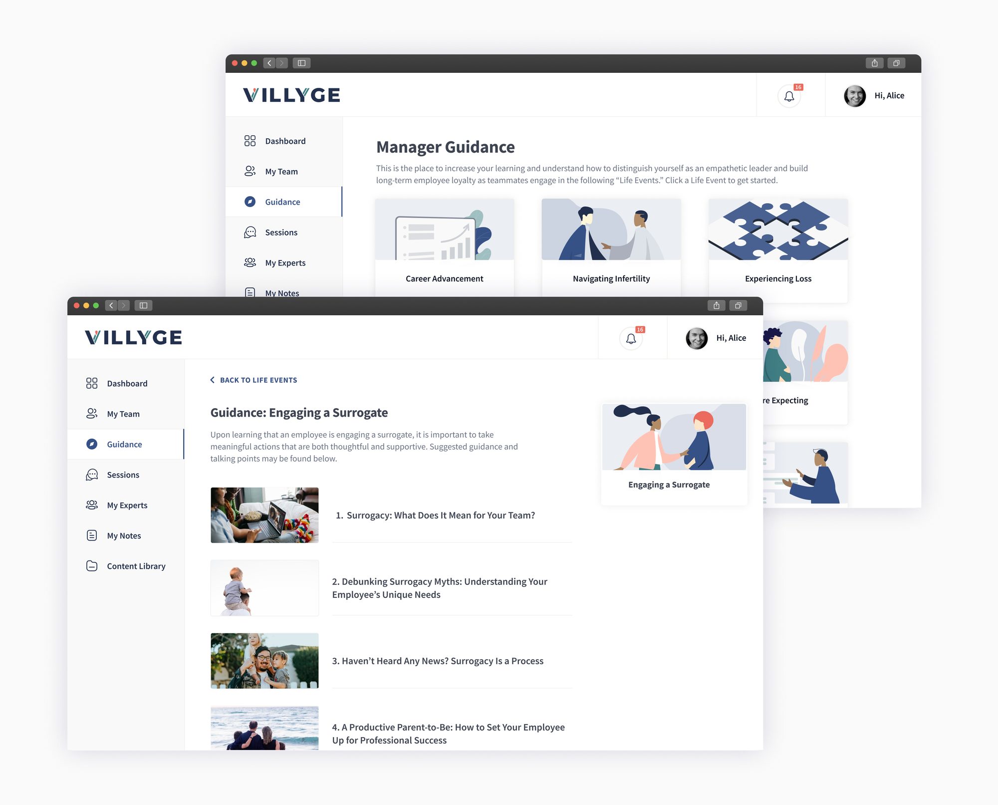Manager guidance library and article view